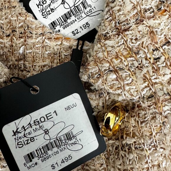 NEW ST. JOHN NUBBY BOUCLE SLEEVELESS DRESS & JACKET SUIT SET 4 8 NEUTRAL TAN NWT - Picture 5 of 13